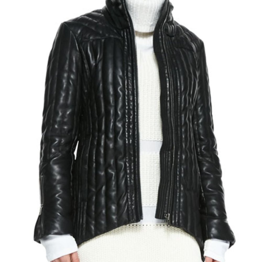 Helmut Lang Women's Black Petal Leather Puffer